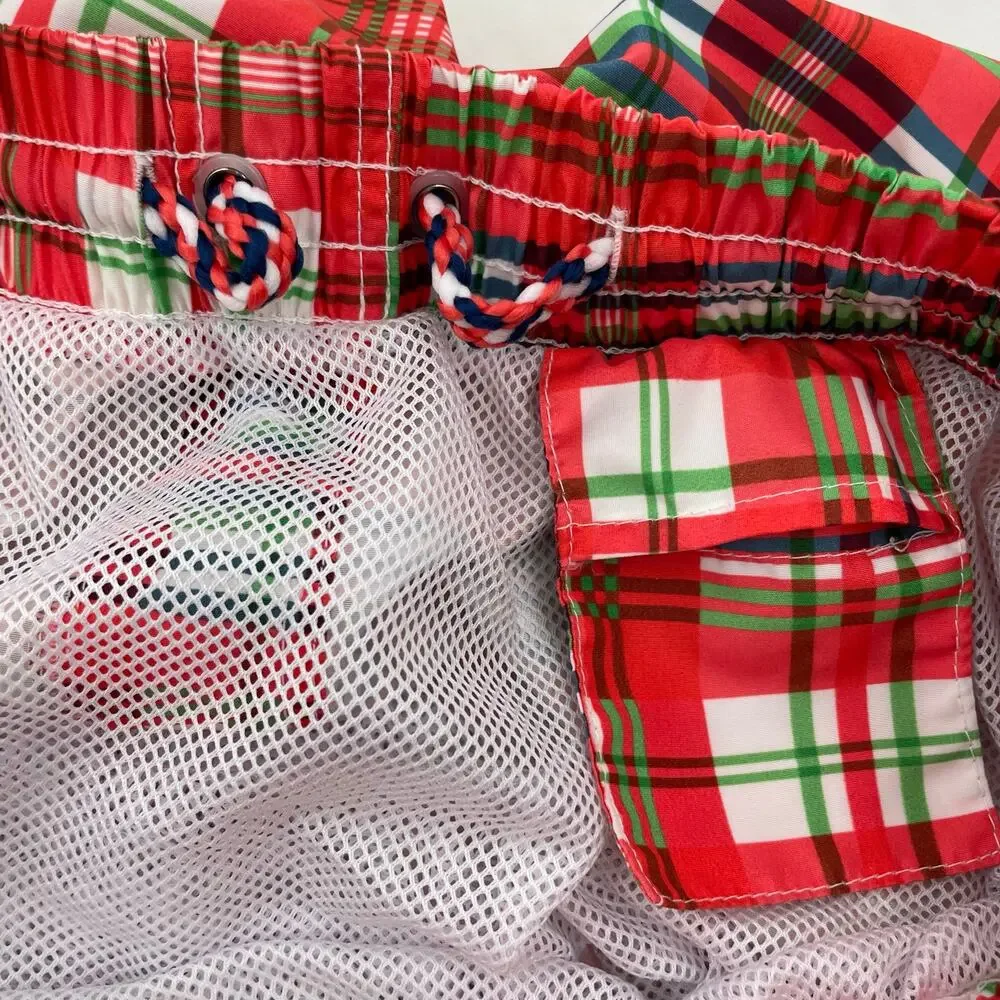Red Plaid Swim Trunks Green White Summer Beach Winter Holiday Slazenger Size M